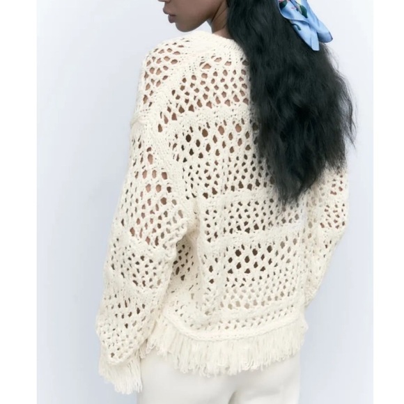 Zara open knit fringe trim sweater - Picture 4 of 14